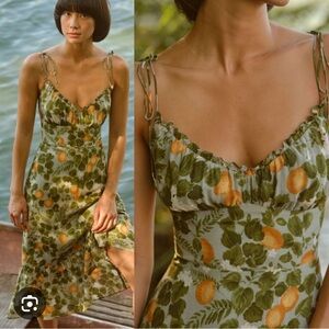 Reformation embry dress in orange grove print, size 6 excellent condition